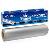 Rhino Aluminum Heavy Duty Aluminum Foil | Rhino 12 x 350 sf Long Roll, 25 Microns Thick | Commercial Grade & Extra Thick, Strong Enough for Food Service Industry (Pack of 1)