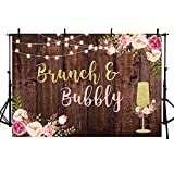 MEHOFOND 7x5ft Brunch and Bubbly Bridal Shower Party Backdrop Studio Photography Rustic Brown Wood Glitter Rose Pink Floral Gold Champagne Background Rustic Wedding Decor Banner Photo Booth