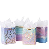 Loveinside Medium Size Gift Bags-Colorful Marble Pattern Gift Bag with Tissue Paper for Shopping, Parties, Wedding, Baby Shower, Craft-4 Pack-7" X 4" X 9"