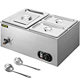 VEVOR 110V Commercial Food Warmer 1x1/2GN and 2x1/4GN, 3-Pan Stainless Steel Bain Marie 24 Qt Capacity,1500W Steam Table 15cm/6inch Deep,Temp. Control 86-185℉, Electric Soup Warmer w/ Lids & 2 Ladles