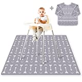 Baby Splat Mat for Under High Chair (51" x 51") + Long Sleeve Bib! Washable Baby Floor Mat, High Chair Mat for Eating Mess/Arts/Crafts with Non-Slip Backing! Waterproof Baby Spill Mat Floor Protector