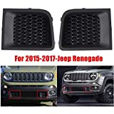 Bumper Grille Insert, 1 Pair Left & Right Black Front Kidney Grilles Bezel Cover for Jeep Renegade 2015-2017