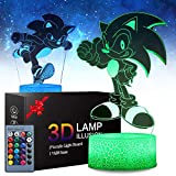 2 Patterns Sonic The Hedgehog 3D Illusion Lamp - Sonic Toys LED Night Light for Kids Room Decor, 16 Color Change with Remote Timer, Boys Girls Birthday Cool Gifts for Sonic Fans