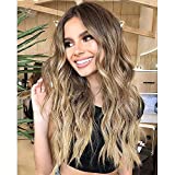 Nnzes Long Wavy Ombre Blonde Wig for Women Synthetic Ash Blonde Wig Wave Middle Part Natural Hair Heat Resistant Wigs for Daily Party Use 22 Inch