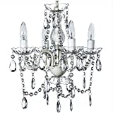 The Original Gypsy Color 4 Light Crystal White Hardwire Flush Mount Chandelier H17.5”xW15”, White Metal Frame with Clear Glass Stem and Clear Acrylic Crystals & Beads That Sparkle Just Like Glass