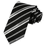 KissTies Mens Striped Necktie Black Gray Tie + Gift Box
