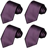 KissTies 4PCS Plum Purple Ties Solid Ties Satin Necktie + Magnetic Box