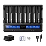 8 Slots 18650 Battery Charger XTAR VC8 Charger USB C 3A Fast Charger 21700 Battery Charger with LCD Display for 3.6V 3.7V Li-ion 10440 18700 26650 1.2V Ni-MH AA AAA C Full Set with QC3.0 Wall Charger