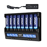 XTAR VC8 Plus Fast LCD Display Rechargeable Battery Charger with DC36W Adapter max 3A 1 Slots/8 Slots 1A Fast Charge 10400 14500 18650 20700 21700 26650 or AA AAA LI-ION 1.2V Ni-MH Ni-Cd