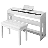 Digital Piano,Les Ailes de la Voix 88 Key Electric Piano Home Piano Electric Keyboard for Beginner Adults with 3 Pedal Board,Music Stand,Power Adapter, Headphone,Instruction Book White with Bench