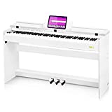 Digital Piano White 88 Key Weighted Home Digital Piano Hammer Action Full Size Electric Piano for Beginner Professional with Furniture Stand, 3-Pedal, by Vangoa