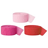 Andaz Press Crepe Paper Streamer Hanging Party Decorations Kit, 240-Feet, Pink, Fuchsia, Red, 1-Pack, 3-Rolls, Valentine's Day Colored Wedding Baby Bridal Shower Birthday Supplies