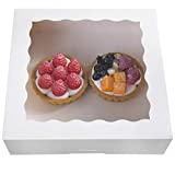 ONE MORE 10inch White Natural Kraft Bakery Pie Boxes With PVC Windows,Large Cookie box 10x10x2.5inch 12 of Pack