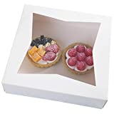 [15pcs]10inch Natural Kraft Bakery Pie Boxes with PVC Windows,Large Cookie Box 10x10x2.5inch Pack of 15 (White, 15)