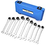 Anbull Fixed Head Tubing Ratchet Open End Wrench Set, Combination Ratcheting Wrench Set 72 Gears CR-V Chrome Vanadium Steel, 9-piece, Metric 8-17mm9pcs