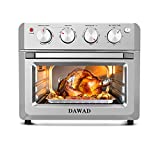 DAWAD Air Fryer Oven, Small Convection Toaster Oven Countertop Air Fryer, 10'' Pizza, 7 lbs Chicken, 4 Slice Bread, 19QT/18L, 4 Accessories, 33 Recipes,1500W,Stainless Steel