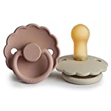 FRIGG Daisy Natural Rubber Baby Pacifier | Made in Denmark | BPA-Free (Blush/Cream, 6-18 Months) 2-Pack