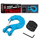 AMBULL Heavy Duty Forged Steel 3/8" Grade 70 Safety Latch Winch Cable Hook Stopper & Clevis Slip Hook Sets, Included Allen Wrench,Max 35,000 lbs, SkyBlue