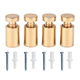 TOPNIKE Brass Flat Top Sign Standoffs, Standoff Holder Screw, 1/2"x 3/4", Polished Gold, for Acrylic, Glass, PVC, Glass Panel, Wood, with 2pcs Plastic Spacers, Pack of 4