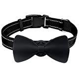 Winsee Airtag Dog Collar, Reflective Nylon Pet Collar with Silicone Case for Apple Airtags, Cute Bowtie Pet Airtag Holder for Puppy Small Medium Large and Extra-Large Dogs(Black, S: 10"-16" Neck)