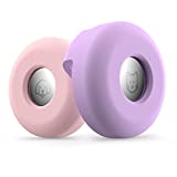 Airtag Dog Collar Holder 2 Pack, Waterproof Silicone Pet Collar Case for Apple Airtags, Anti-Lost Air Tag Case Holder Compatible with Cat Dog Collars & Backpack Accessories, Pink & Purple