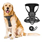 SUPPETS No Pull Dog Harness with Leash Reflective Padded Pet Vest Adjustable Soft Puppy Harness with Easy Control Handle for Dogs and Cats, Black,(L-Size,Neck Girth: 12.5"-14",Chest Girth: 18"-21")