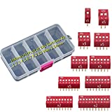 SamIdea 10Kinds/41Pcs/Lot Dip Switches Kit In Box 1 2 3 4 5 6 7 8 9 10 Way 2.54mm Toggle Switch Red Snap Switches,PCB Mountable On Off Dip DIL Switch Kit for Circuit, Breadboards, and Arduino