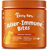 Zesty Paws Allergy Immune Supplement for Dogs - with Omega 3 Salmon Fish Oil & EpiCor Pets + Probiotics for Seasonal Allergies - Peanut Butter