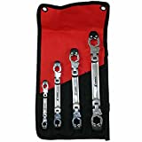 Ratcheting Flare Nut Brake Line Wrench, SAE, Double Flex, Set of 4 - For Brake, Fuel, Tranmission Lines, & Cables