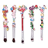 Alice in Wonderland Makeup Brush Set - 5pcs Cute Alice Flower Makeup Brushes with Premium Synthetic Fiber and Metal Handle for Blush, Foundation, Eyebrow, Eyeshadow, and Lips, Prefect Gift for Sister Teenager Girl