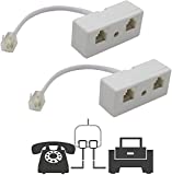 Two Way Telephone Splitters, Uvital Male to 2 Female Converter Cable RJ11 6P4C Telephone Wall Adaptor and Separator for Landline (White, 2 Pack)
