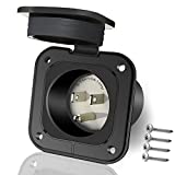 15 Amp Inlet, Shore Power Flanged Receptacle, 15A 125V Recessed Male Outlet, NEMA 5-15 AC Port Plug with Waterproof Covers, Exterior Electrical Connections for RV Trailer Shed Block Heater