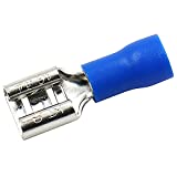 Baomain Female Quick disconnects Vinyl Insulated Spade Wire Connector Electrical Crimp Terminal 16-14 AWG 6.3mm Blue Pack of 100