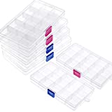 SGHUO 6 Pack Transparent Plastic Jewelry Organizer Box, 15 Grids Plastic Storage Containers with Removable Dividers for Art and Crafts, 6.8" x 3.8" x 0.9"