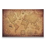 Push Pin World Map Board - with Push Pins to Mark World Travel - Handmade in Ohio, USA - Design: Golden Aged