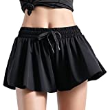 Yknktstc Women Yoga Running Sports Shorts 2 in 1 Workout Athletic Shorts with Drawstring Large Black