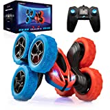 Force1 Crawler 6 Remote Control Car for Kids - 6 Wheeled RC Car Double Sided Driving with LEDs, 360 Flips, All Terrain RC Crawler Wheels, and 2.4 GHZ Remote Control, Red/Blue