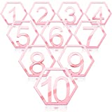 10 Pieces Table Numbers 1-10 Acrylic Wedding Table Number with Holder Base for Wedding Hexagon Hollow Out Seat Numbers Reception Stands for Wedding, Party, Events or Catering Decorations (Rose Gold)