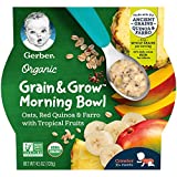 Gerber Up Age Organic Grain & Grow Morning Bowl, 8 Count, Oats Red Quinoa & Farro with Tropical Fruits, 36 Oz