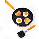 Choosy Chef - Non-Stick, Dishwasher Safe Aluminum Egg, Waffle, and Pancake Frying Pan - Heart and Circle Shapes - 10.2" with 4 Cups - Matching Spatula