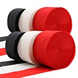 Red & Black Crepe Paper Streamer Rolls Hanging Party Decoration Total 490-Feet, 6 Rolls, Birthday Party Streamer for DIY Art Project Supplies,Red, Black, White, by BllalaLab
