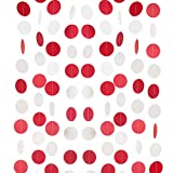 Red and White Paper Garland Circle Dots Party Garland Banner Streamer Backdrop Hanging Decorations, 2" in Diameter, Pack of 3, 30 Feet in Total