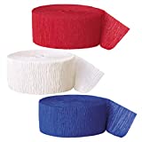 Patriotic Party Red, White, and Blue Crepe Paper Streamer Decorations 81 Ft Each (Set of 3)