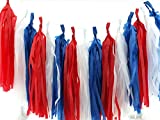 4th of July Party Garland, Red, White & Blue Paper Streamers (Set of 15) - Independence Day Party Supplies, USA Party Props, Patriotic Paper Flower Garland, Military Party Decorations