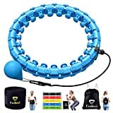 Eudeci Weighted Hula Hoop for Adults Weight Loss,Premium 24 Detachable Knots Infinity Smart Hoola Hoop with Professional Waist Trimmer and Resistance Loop Bands