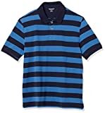 Amazon Essentials Men's Regular-Fit Cotton Pique Polo, -Blue/Navy Rugby Stripe, Large