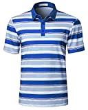 Wancafoke Dry Fit Striped Golf Shirts for Men Stretch Moisture Wicking Lightweight Polo T Shirt Blue Medium