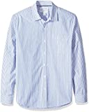 Amazon Essentials Men's Slim-Fit Long-Sleeve Stripe Casual Poplin Shirt, White/Blue Stripe, Large