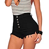 Tengo Womens High Waist Microstretch Cotton Denim Shorts(Black,M)