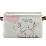 MNSRUU Storage Basket Cute Baby Elephant and Balloons Collapsible Organizer Basket with PU Handles, Waterproof Nursery Cube Organizer Bins, 1 Pack